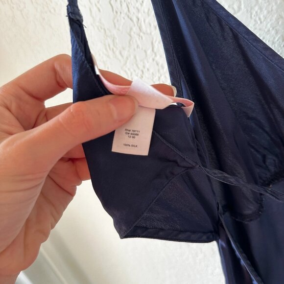 Vtg Y2K Victoria's Secret Sz XS Womens Navy 100% Silk Coquette Slip Maxi Dress - Picture 8 of 10